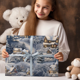 モダンウィンタービレッジホワイトクリスマス ラッピングペーパー