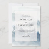 モダンウィンターブルー結婚ミニマル 招待状 (正面)