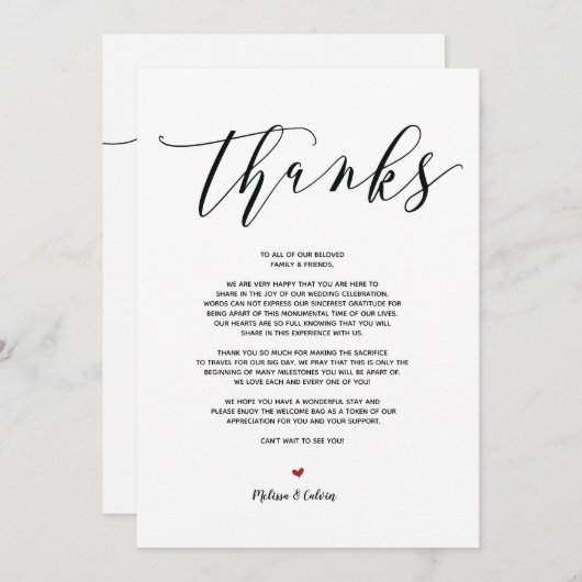 モダンウェディングのお礼とスケジュールカード v9 招待状 (正面/裏面)