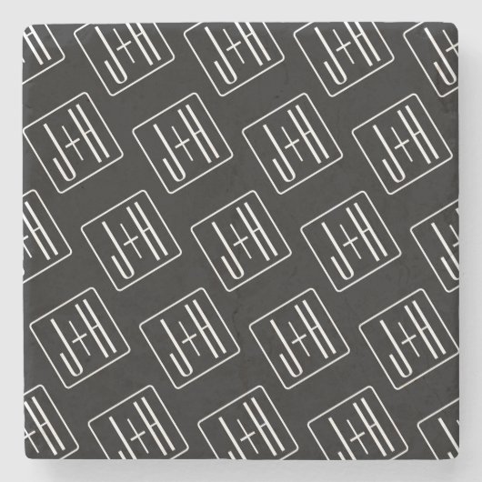 モダンウェディングイニシャルパターン | ブラック＆ホワイト ストーンコースター (正面)