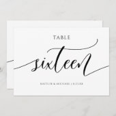 モダンウェディングテーブルナンバー カリグラフィー - 16 招待状 (正面/裏面)