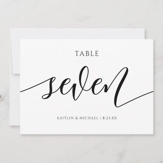 モダンウェディングテーブルナンバー カリグラフィー - 7 招待状 (正面)