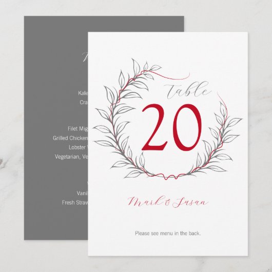 モダンウェディングテーブルナンバー＆メニュー（グレー） 招待状 (正面/裏面)