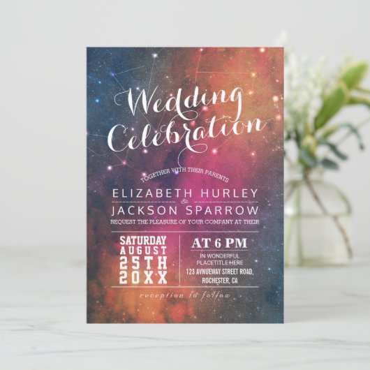 モダンウェディングナイトスタースカイギャラクシー星座 招待状 (スタンド正面)