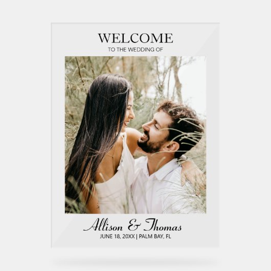 モダンウェディングフォトウェルカムクリア アクリルサイン (正面)