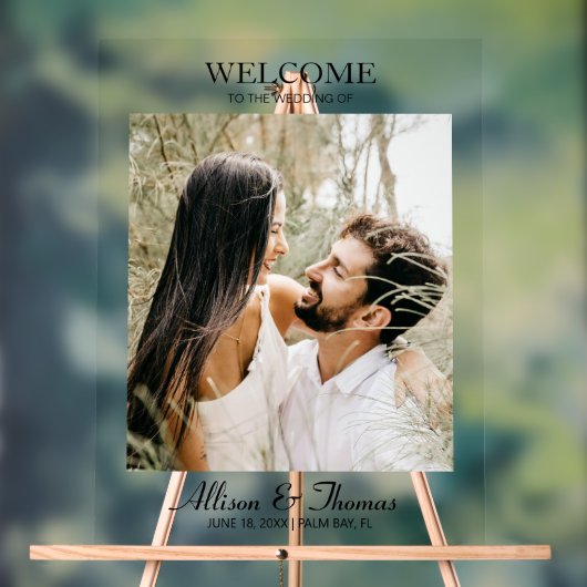 モダンウェディングフォトウェルカムクリア アクリルサイン (ニュートラル)