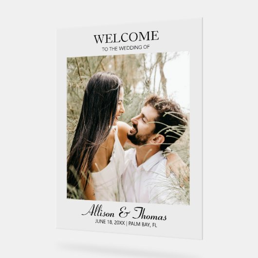 モダンウェディングフォトウェルカムクリア アクリルサイン (傾斜)
