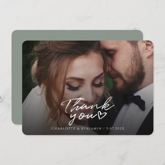 モダンウェディングフォト手書きサンクス サンキューカード (正面/裏面)