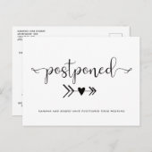 モダンウェディング延期のお知らせ ブラックホワイト 案内ポストカード (正面/裏面)