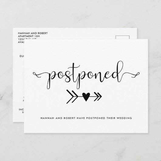 モダンウェディング延期のお知らせ ブラックホワイト 案内ポストカード (正面/裏面)