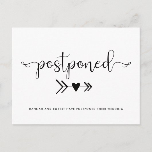 モダンウェディング延期のお知らせ ブラックホワイト 案内ポストカード (正面)