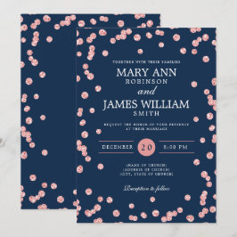 モダンウェディング ローズゴールド グリッター コンフェッティ ネイビー 招待状