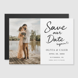 モダンウェディング 再度日程変更のSave our Date マグネット招待状