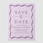 モダンウェーブパープルフレーム結婚式Save the Date ベラム紙招待状 (正面)