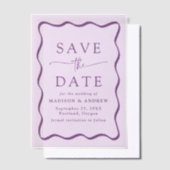 モダンウェーブパープルフレーム結婚式Save the Date ベラム紙招待状 (オフセット)