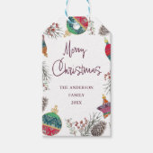 モダンウォーターカラーオーナメントの葉クリスマス ギフトタグ (正面)