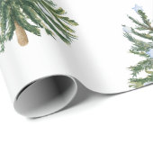 モダンウォーターカラークリスマス 冬の松の緑の木 ラッピングペーパー (ロールコーナー)