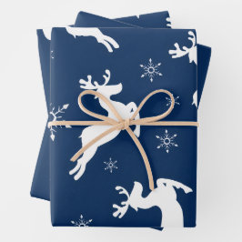 モダンウォーターカラーブルートナカイ雪クリスマス ラッピングペーパーシート