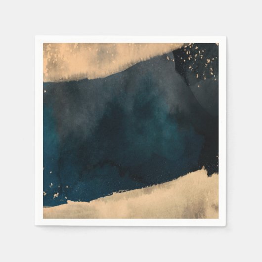 モダンウォーターカラーブルー&ピーチコーラルシック結婚ズ スタンダードカクテルナプキン (正面)