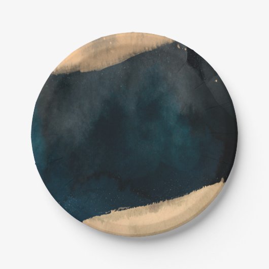 モダンウォーターカラーブルー&ピーチコーラルシック結婚ズ ペーパープレート (正面)