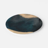 モダンウォーターカラーブルー&ピーチコーラルシック結婚ズ ペーパープレート (アングル)