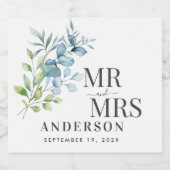モダンウォーターカラーユーカリグリーンウェディング スパークリングワインラベル (シングルラベル)