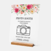 モダンウォーターカラー明るいピンクの花柄フォトブース アクリルサイン (傾斜)