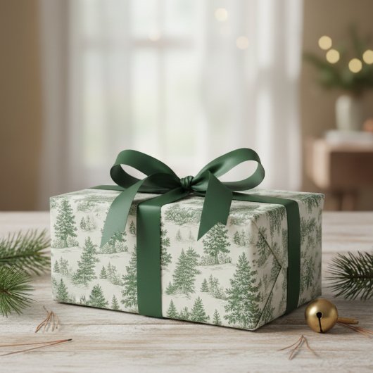 モダンウォーターカラー 冬の松の緑の木 クリスマス ラッピングペーパー