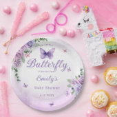 モダンウォーター蝶フローラ女の子の赤ちゃんシャワー ペーパープレート (パーティー)