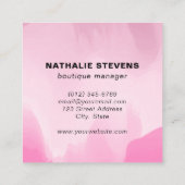 モダンウォータ芸術的ーカラーピンクフラミンゴブティック スクエア名刺 (裏面)