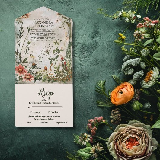 モダンウッドランドの秋の花嫁衣裳 オールインワン招待状