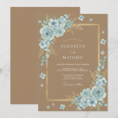 モダンウッドランド タン アジュール 花嫁 ウェディング 招待状 (正面/裏面)