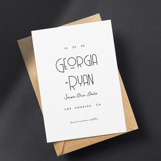 モダンウルトラミニマルアートデコウェディング セーブザデート