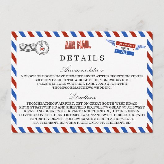 モダンエアメールウェディングコレクション エンクロージャーカード (正面)