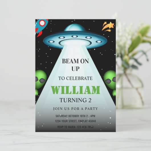 モダンエイリアン誕生日招待状 招待状 (スタンド正面)