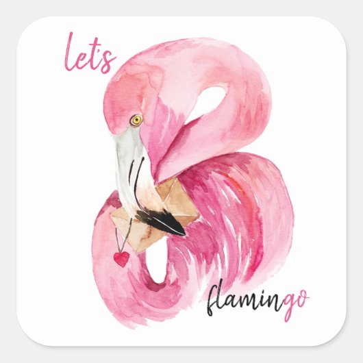 モダンエキゾチックなピンクレッツフラミンゴの水彩 スクエアシール (正面)