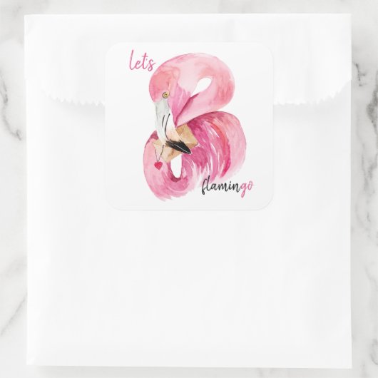 モダンエキゾチックなピンクレッツフラミンゴの水彩 スクエアシール (バッグ)