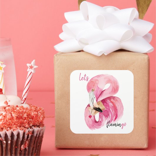 モダンエキゾチックなピンクレッツフラミンゴの水彩 スクエアシール (パーティー)