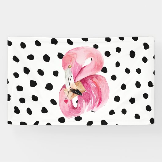 モダンエキゾチックピンク水彩フラインゴ & ドット 横断幕 (横)