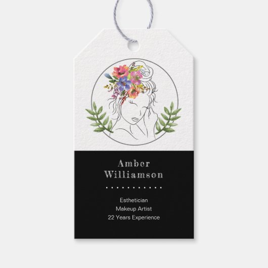 モダンエステティシャンスタイリストスパエレガントチックフラワ ギフトタグ (正面)