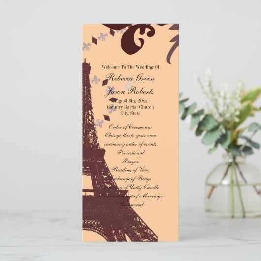 モダンエッフェルタワーヴィンテージパリス結婚式プログラム プログラム (スタンド正面)
