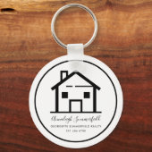 モダンエテ実在ート白黒パーソナライズされたハウス キーホルダー (正面)