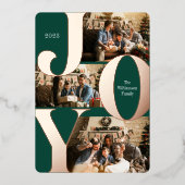 モダンエメラルドとローズゴールドのジョイ ファミリーフォト 箔シーズンカード (正面)