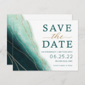 モダンエメラルドグリーンとゴールドの水彩画 セーブザデート (正面/裏面)