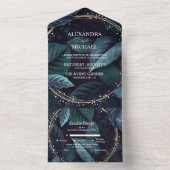 モダンエメラルドグリーンのトロピカルデスティネーションウェディング オールインワン招待状 (内側)