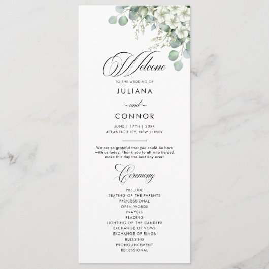 モダンエメラルドグリーンの結婚式プログラム プログラム (正面)