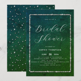 モダンエメラルドグリーンの輝きとスパークルの洗練されたウェディングシャワー 招待状