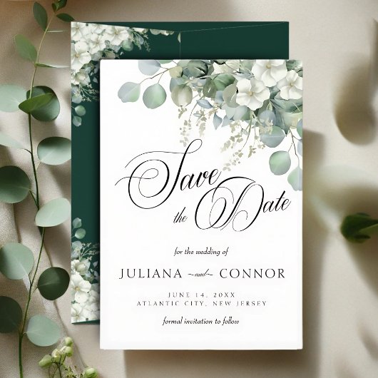 モダンエメラルドグリーンのSave The Dateカード セーブザデート
