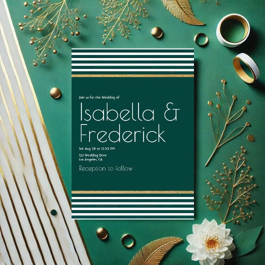 モダンエメラルドグリーン・ホワイト・ゴールドの結婚式 招待状