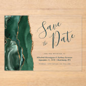 モダンエメラルドゴールドアゲートグリーン日付カードを保存 アクリル招待状 (正面)